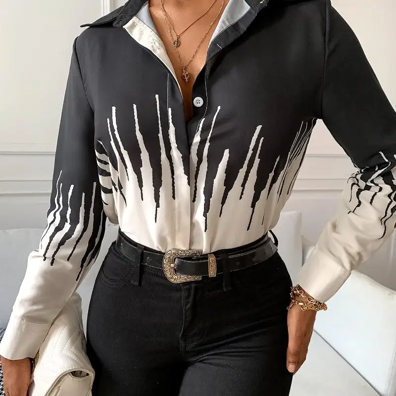 Женская блузка на осень и зиму темпераментная рубашка с отворотом вышивкой в