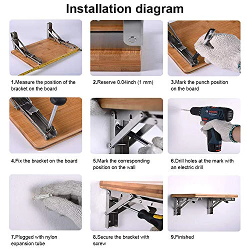 2PCS Triangle Folding Angle Bracket Thickened Wall Mounted Bench Bearing Shelf Space Saving DIY Heavy Duty Foldable Support Rack |
