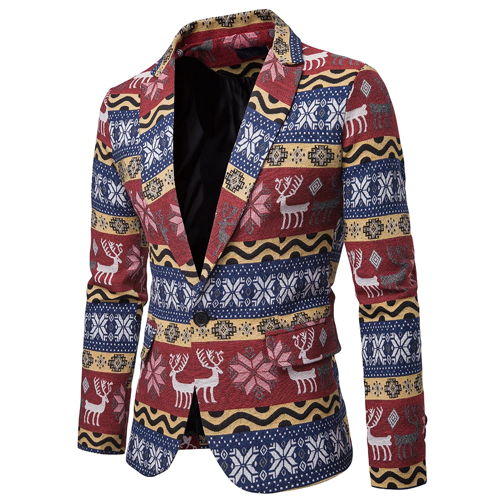 

Christmas Men Jacquard Jacket Casual Button Long Sleeve Autumn Blazer Slim Fit Elegant Party Clothing Autumn Winter Male Coat