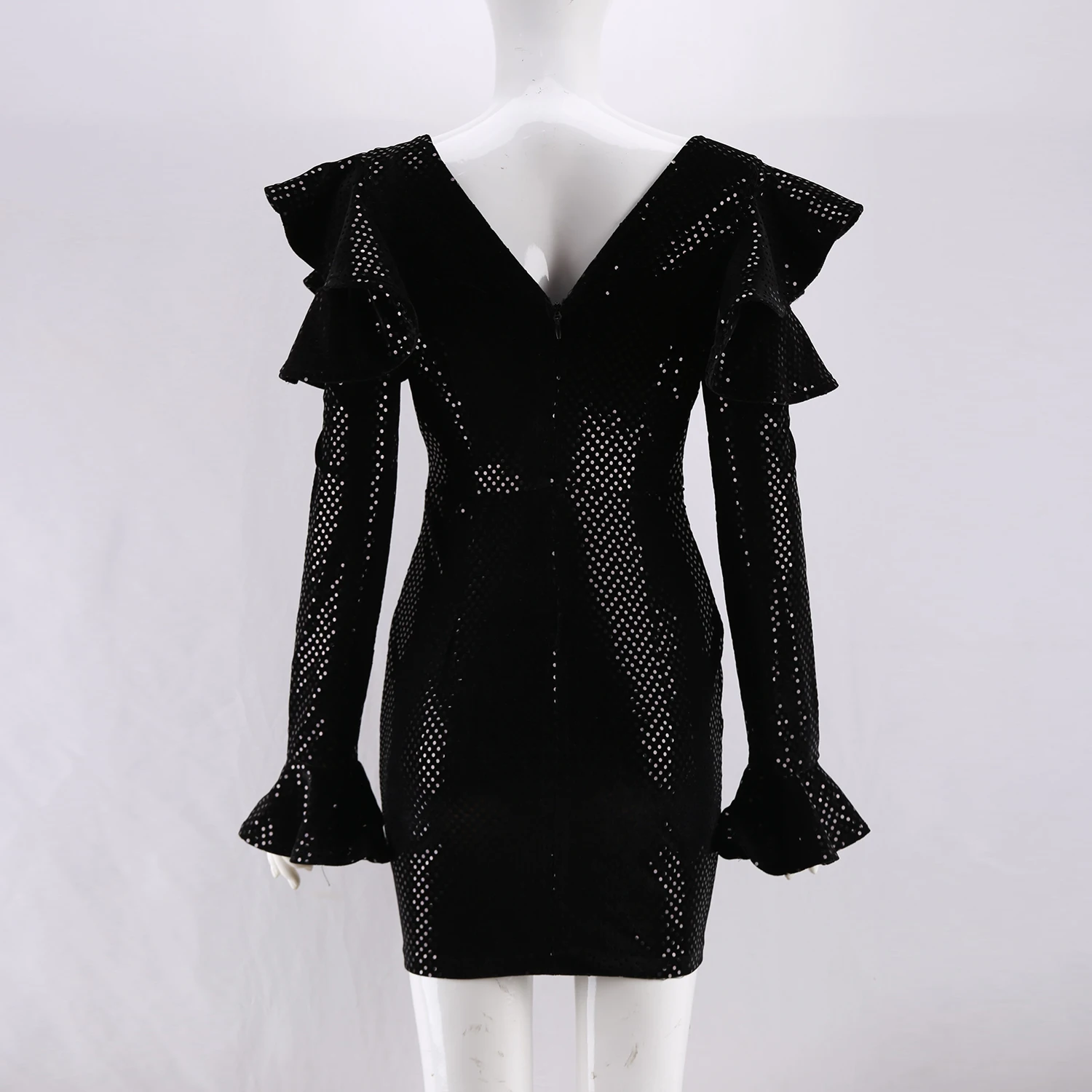 Подиумное Черное мини-платье MEQEISS с блестками женское сексуальное облегающее