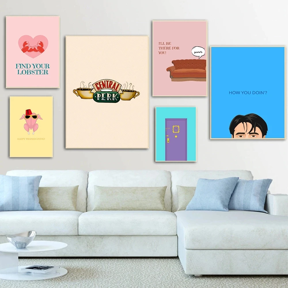 

Illustration Friends TV Show Cat Canvas Painting Art Nordic Posters and Prints Wall Pictures for Living Room Decor Frameless
