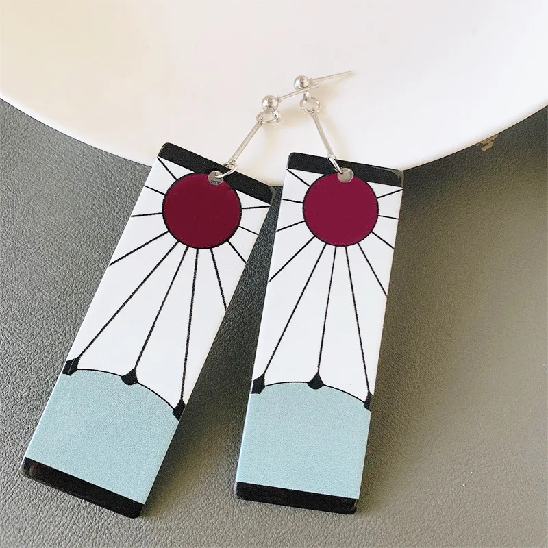 

Fashion Acrylic Tanjiro Earrings Demon Slayer Earrings Anime Cosplay Props Hanafuda Drop Long Earrings for Women Jewelry