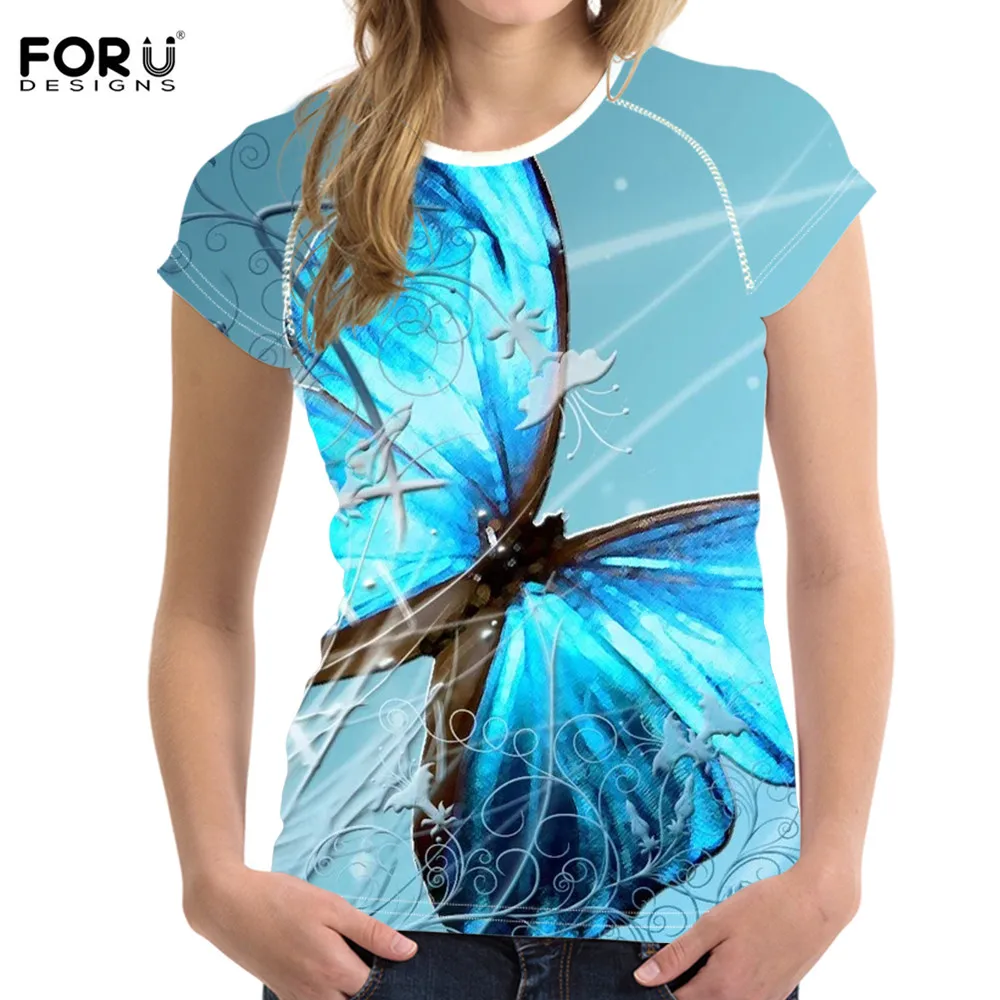 FORUDESIGNS/футболка с 3D принтом бабочки женская летняя Новинка футболки для девочек модная классная Женская симпатичная футболка с коротким рукавом топы - Цвет: HME729BV