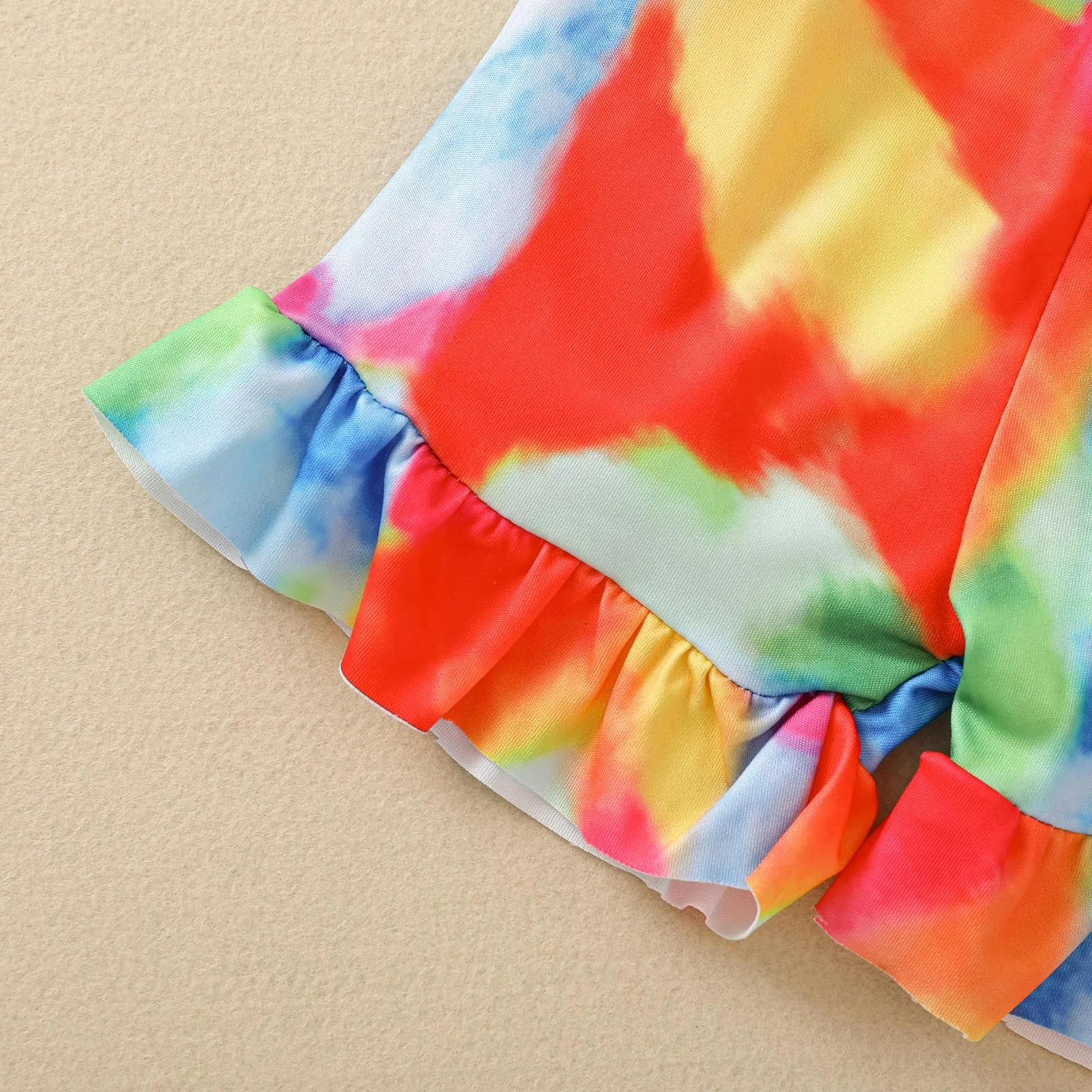 

2020 New 0-24M Toddler Baby Girl Summer Colorful Tie-Dye Print 2Pcs Set Sleeveless Backless Top+Ruffled Shorts Infant Outfit