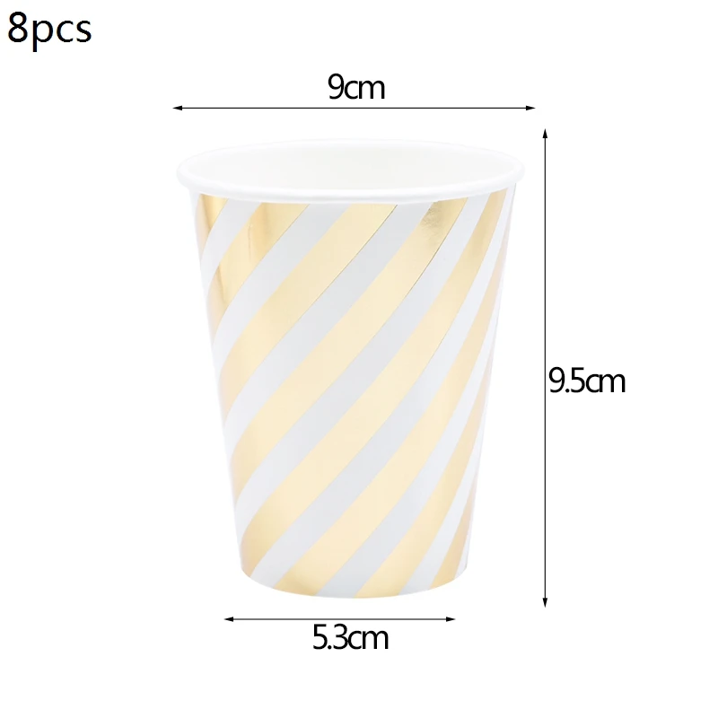 B07 8pcs cups С Рождеством золотые тарелки в полоску чашки Бумага соломки для дней рождения праздничный набор столовой посуды для свадьбы или «нулевого дня рождения» курица декоративные принадлежности для вечеринок - Цвет: B07 8pcs cups