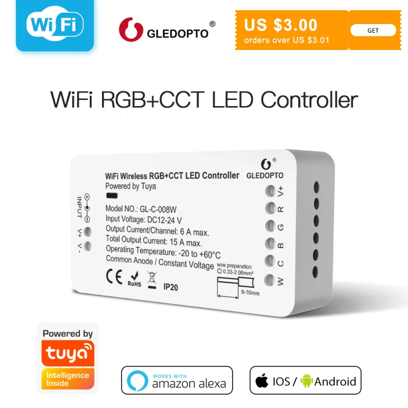 

Tuya WiFi LED Controller RGB+CCT Smart Life App Control For Dimmable Light Warm Cold White Strip Light For Alexa Google Home