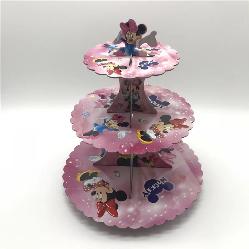 CakeStand-1SET Дисней тема Минни Мауса бумажный стаканчик, тарелка, колпачок, маска, пластиковая соломенная Подарочная сумка для мальчиков и девочек, вечеринка на день рождения, украшение для детского душа - Цвет: CakeStand-1SET