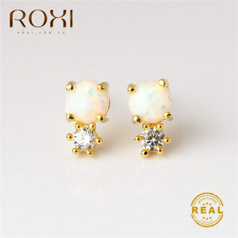 ROXI Мода Smalll милые серьги гвоздики круглые белые огненные опаловые для женщин