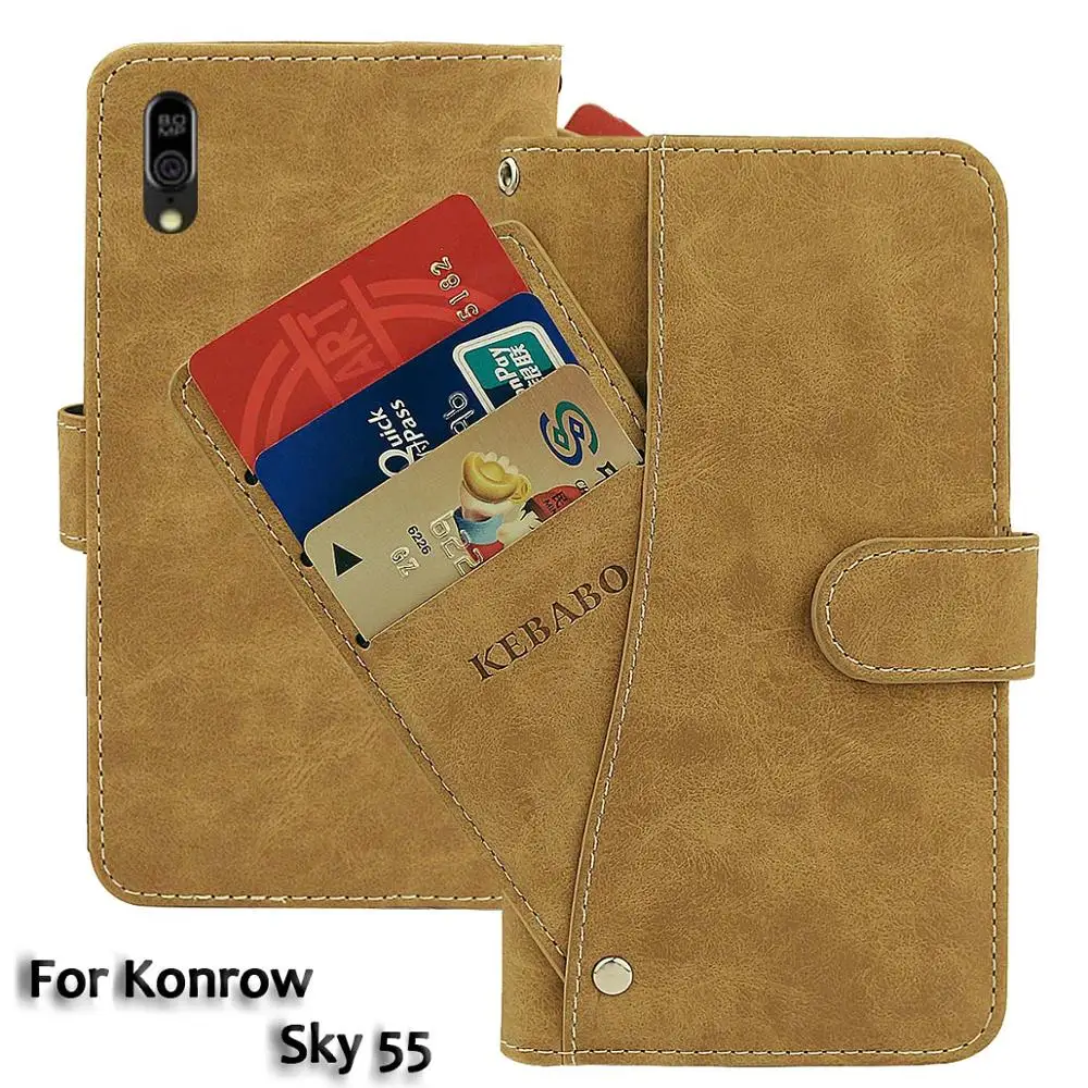 

Vintage Leather Wallet Konrow Sky 55 Case 5.5" Flip Luxury Card Slots Cover Magnet Phone Protective Cases Bags