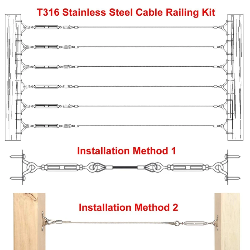 25 Pack Heavy Duty T316 Stainless Steel Cable Railing Kits for Wood Posts DIY Balustrade Kit with Jaw Swage Fork Turnbuckle | Инструменты