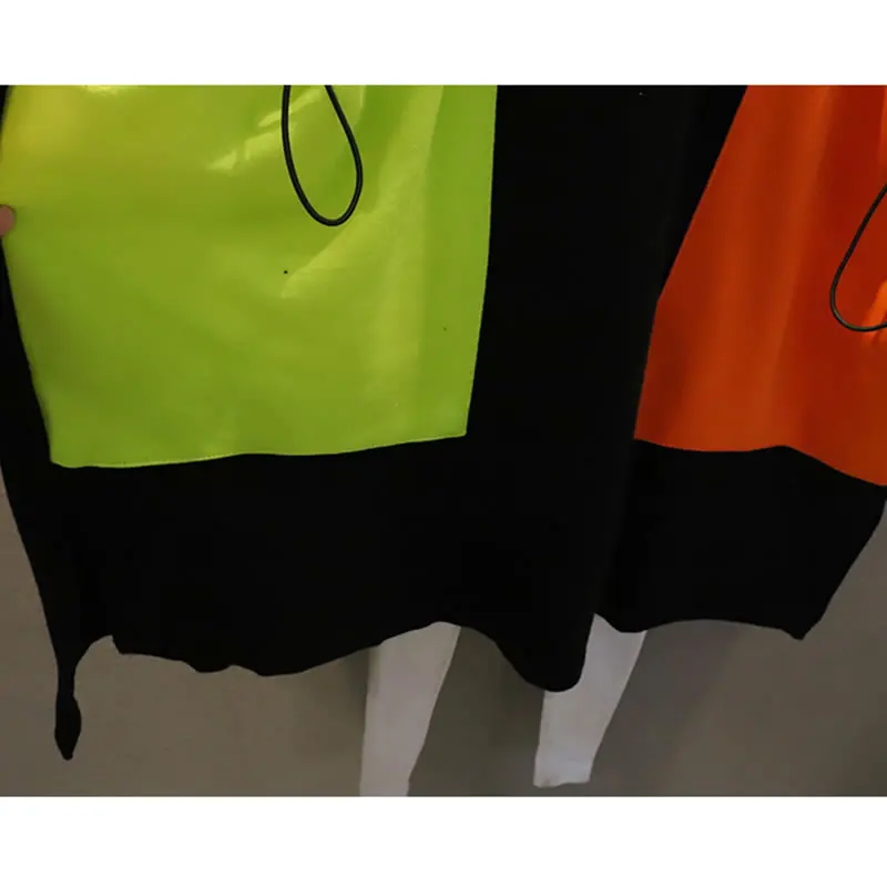 

XITAO Spring New Trendy Dress Fashion Casual Loose Contrast Color Patchwork Drawstring Pocket O-neck Collar Pullover ZY4465
