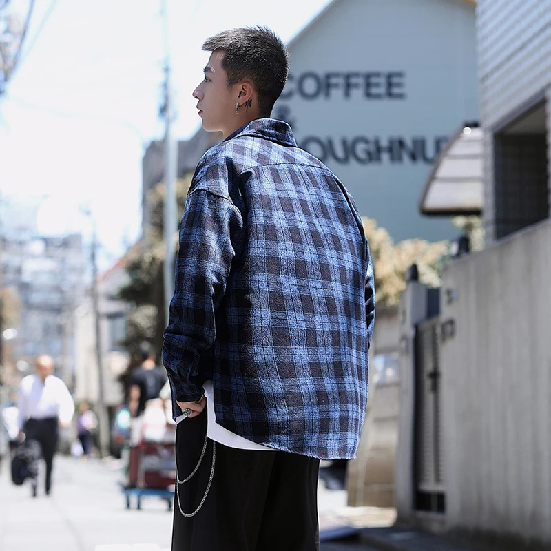 

2019 Autumn Men's Work Clothes Lattice Long Sleeve Hawaiian Classic Style Patchwork Shirt Men Male Tide Mens Fashion Shirts