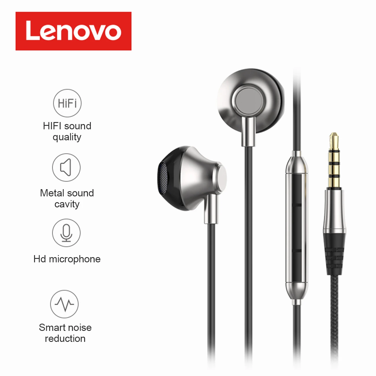 

Original Lenovo 3.5mm In-ear Wired Earphone Sound Heavy Subwoofer Driver Stereo Mic Sports Earphone for xiaomi iPhone Samsung
