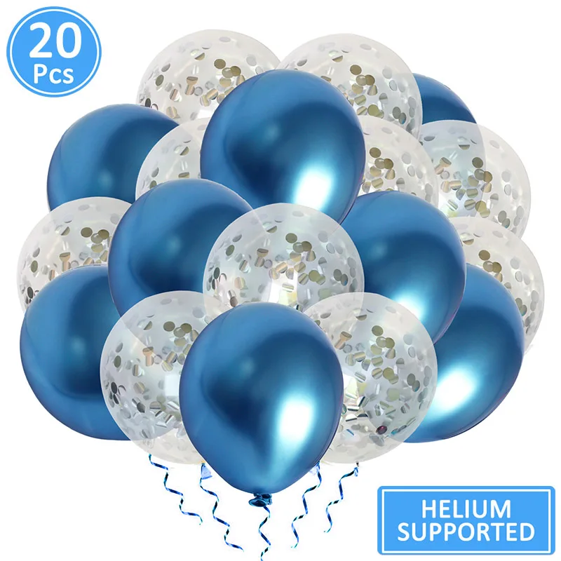metal silver blue 20 шт 12 дюймов латексные конфетти Воздушные шары Декорации с днем рождения Дети Взрослые его мальчик девочка Свадьба партии поставки Babyshower - Цвет: metal silver blue