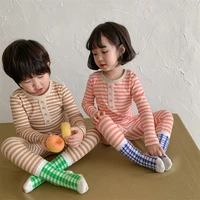girl boys pajamas suits kids baby 2021 stripe winter autumn thicken nightclothes sleepwear pajamas sets children clothing
