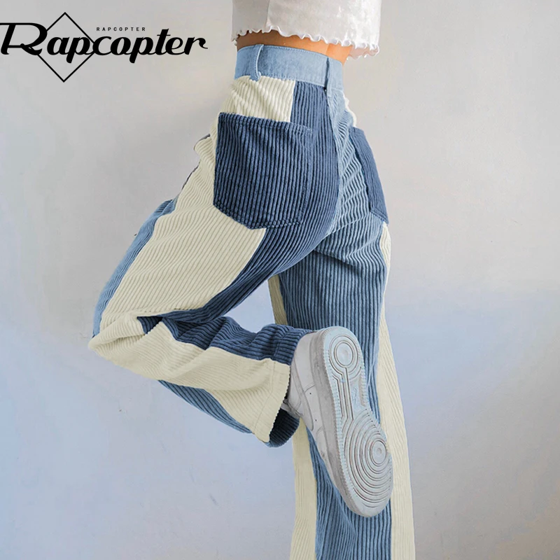 

Rapcopter y2k Patchwork Cargo Pants Corduroy Baggy Retro Trousers Pockets High Waisted Women Casual Streetwear Sweatpants 90s