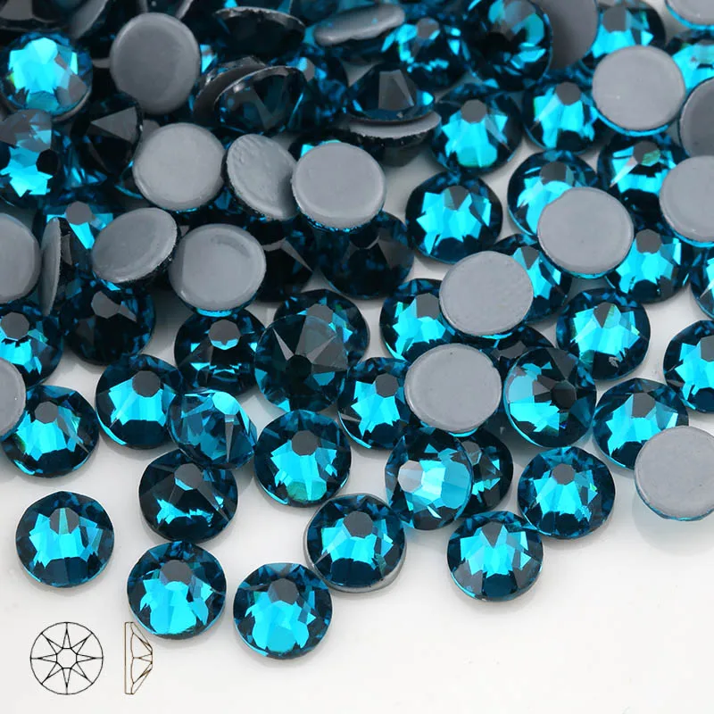 malachite blue 8 big 8 small cutting surface Hot Fix Crystal Rhinestones Glass Hotfix Strass Stone Crystals AB Iron on Clothes - Color: malachite blue