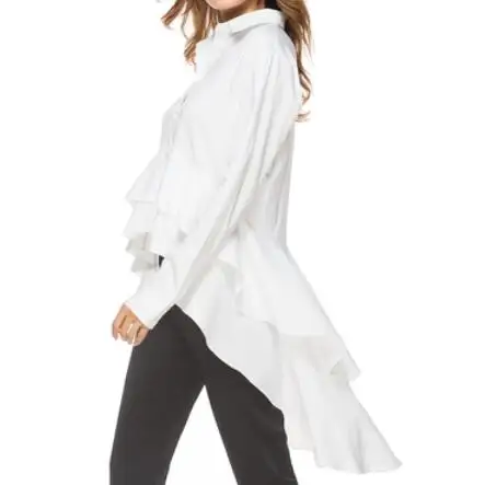 2020 ассиметричная Блузка с оборками женские длинные рубашки осенняя белая блузка