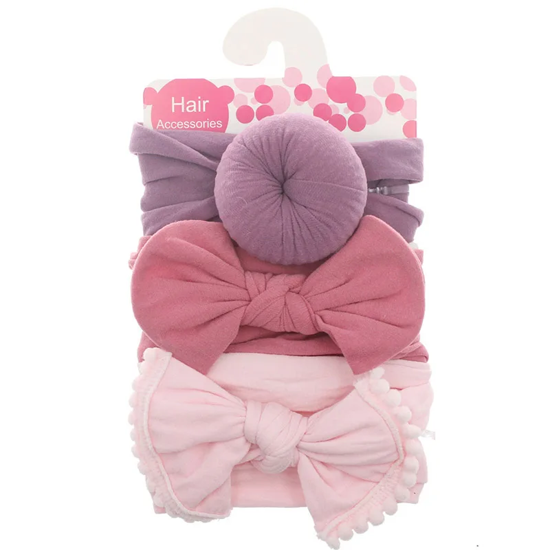 

3Pcs/Set Solid Color Soft Nylon Elastic Baby Headband Bows Knotted Newborn Baby Girl Headbands Hair Accessories Girls Haarband