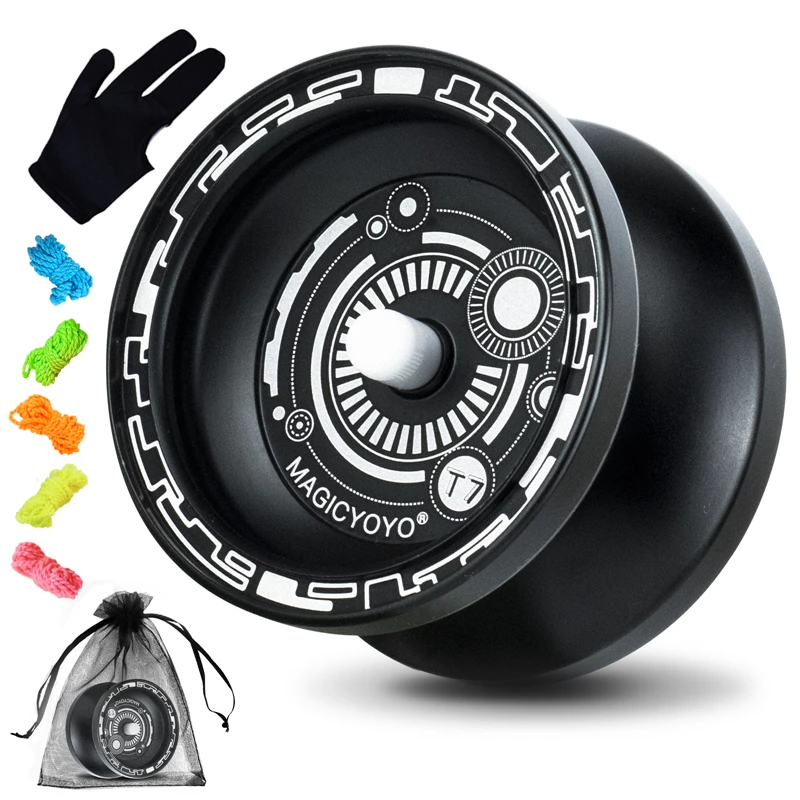 MAGICYOYO T7 Responsive Yoyo, Aluminum Metal Beginner Yoyos with Narrow C Yoyo Bearing and Extra 5 Yoyo Strings + Bag+ Glove