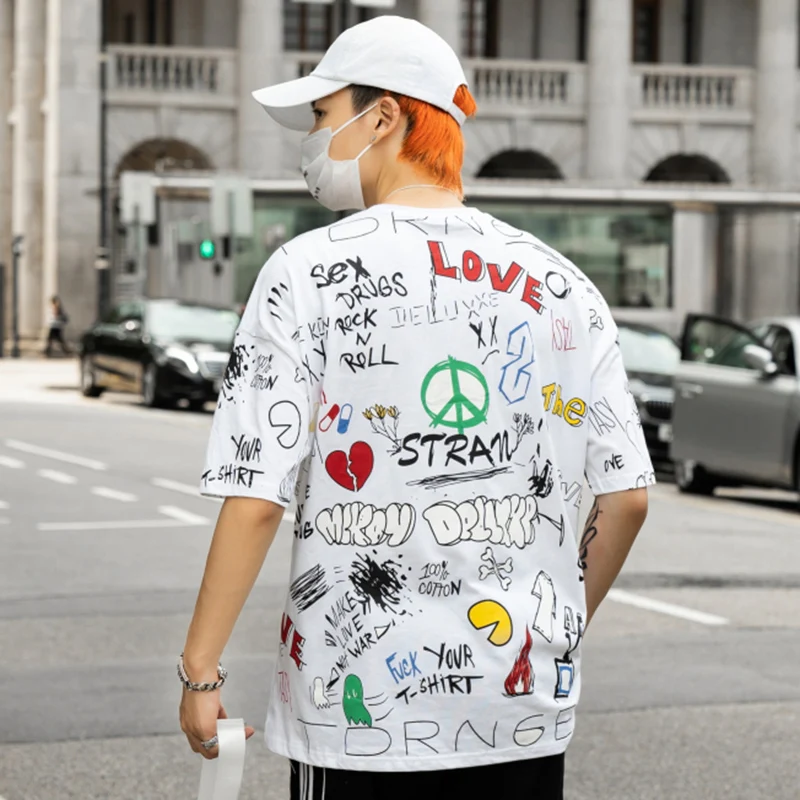 Хип Хоп Футболка уличная Мужская Harajuku граффити футболки 2019 Летняя мода Swag