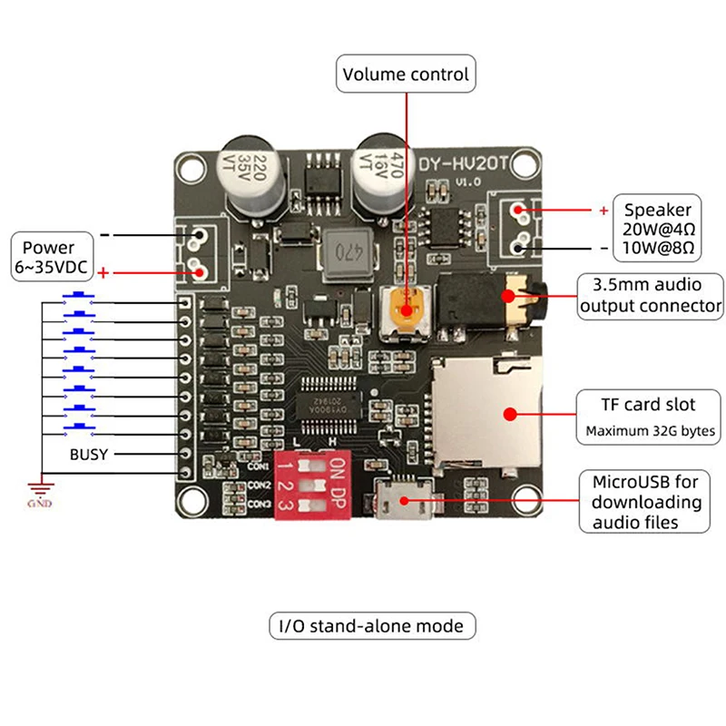 DY-HV20T DY-HV8F 12V/24V Power Supply10W/20W Voice Playback Module Supporting Micro SD Card MP3 Music Player For Arduino