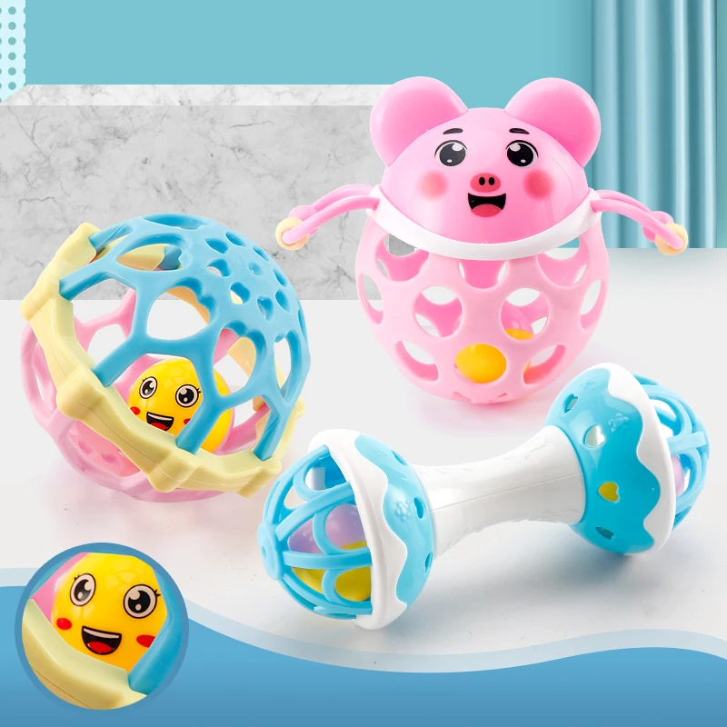 

0-12Months Baby Rattles Toy Cars Soft Plastic Baby Teether Hand Grasping Ball Toys Rattle Early Educational Hand Bell Baby Toys