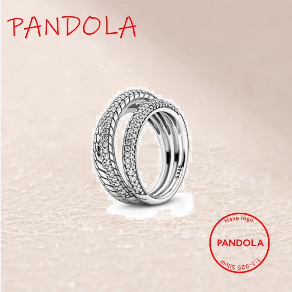 

199083C01 Triple Band Pave Snake Chain Pattern Ring