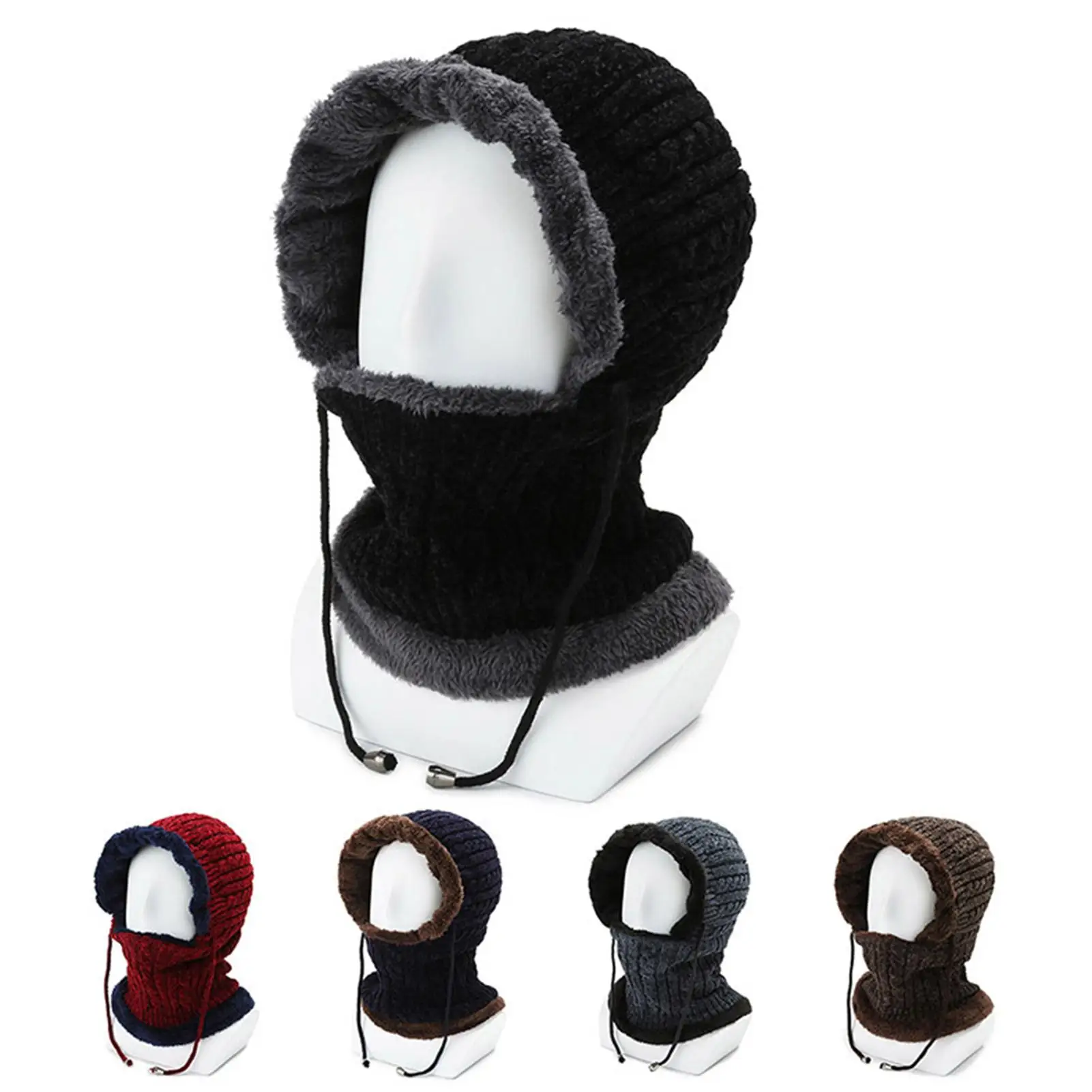 

Men Women Winter Warm Collar Knitted Hat Windproof Ear Protection Dual-use Cap Beanie Hat Caps Thick Russian Bomber Hats