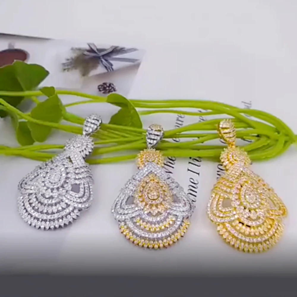 

Blachette Fashion Waterdrop Hollow Pierced Pendant Three Colors Full Cubic Zirconia Dangle Earings Women Wedding Bridal Jewelry