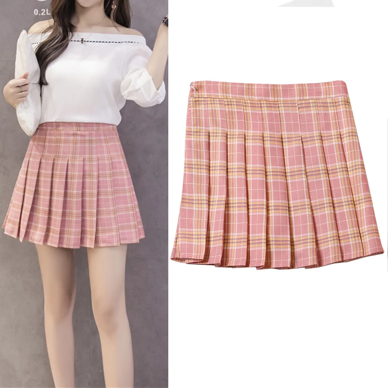 

Женские клетчатые юбки в стиле преппи с высокой талией, летняя Студенческая плиссированная юбка, Милая женская юбка JK для девушек