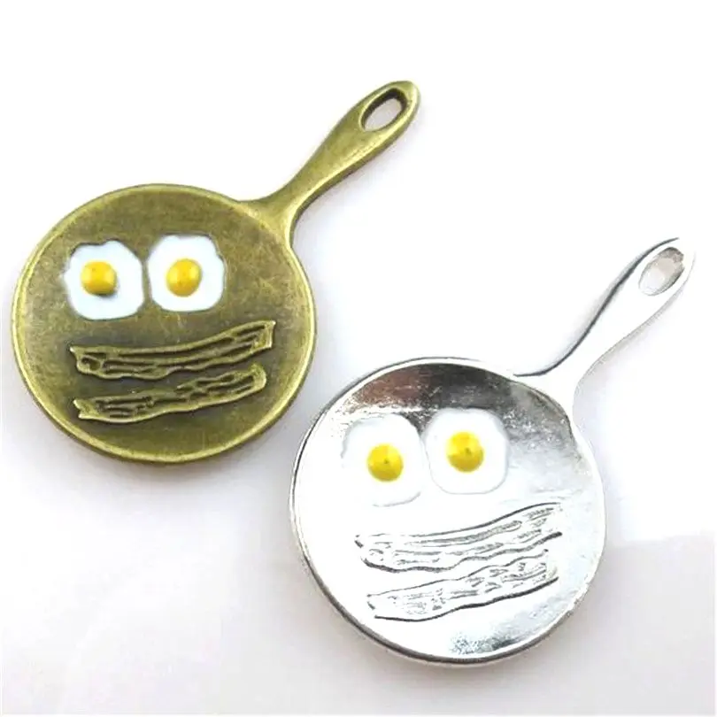 5 шт. подвески 41*24 мм античный покрытый серебром бронзой сковорода для яиц ручной