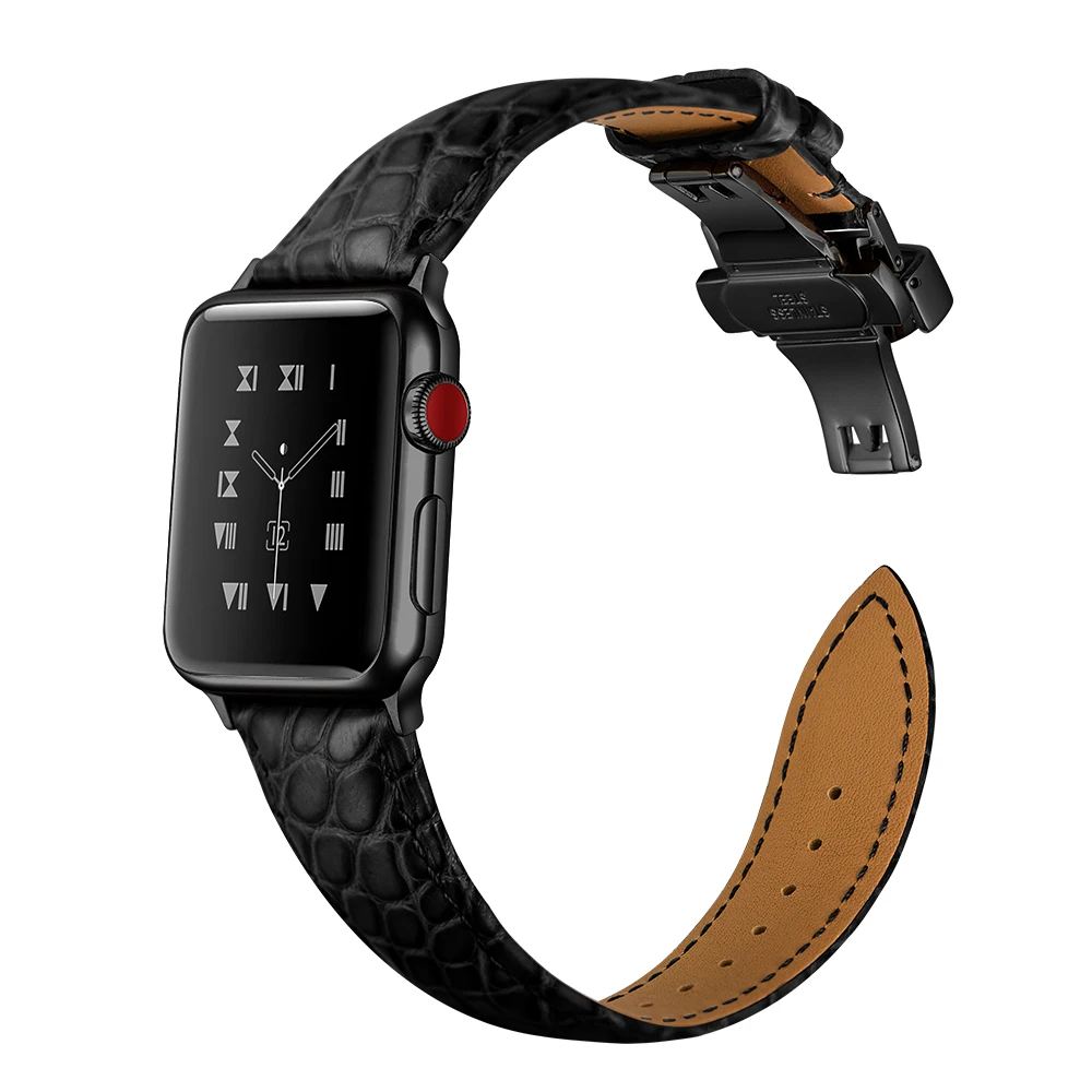 Французский ремешок из кожи аллигатора для Apple watch, 4 ремешка, 44 мм, 40 мм, iwatch 5, 4, 3, 2, 1, 42 мм, 38 мм, топ браслет, Ремешки для наручных часов, 44 мм
