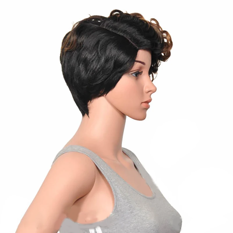 HAIRJOY женский специальный смешанный цвет боковая часть короткий кудрявый синтетический парик для волос