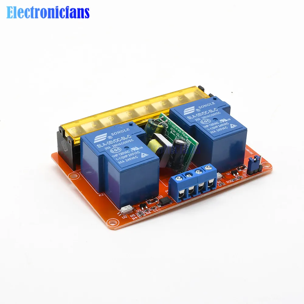 

Релейный модуль постоянного тока 5 В/переменного тока 100-250 В 30 А, 2-канальный релейный модуль высокого и низкого уровня, релейный модуль управ...