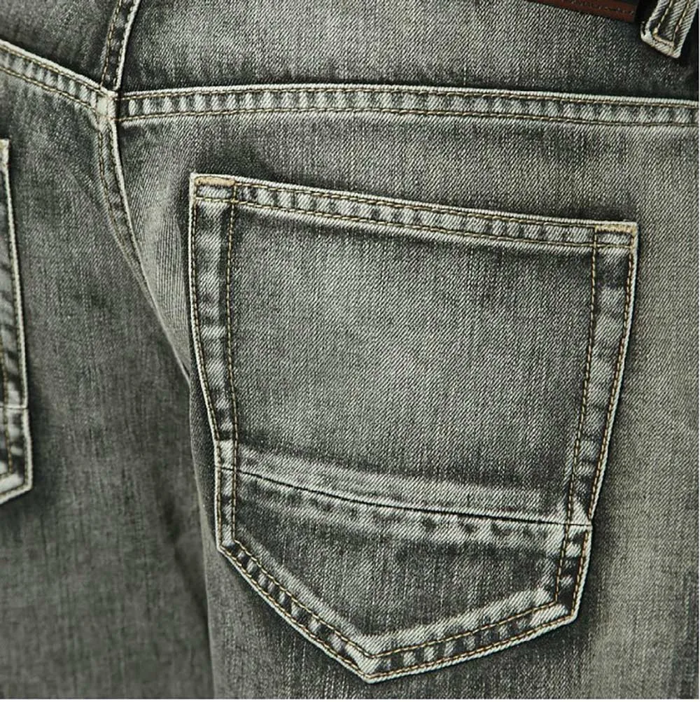 Retro Baggy Jeans Men Casual Straight Trend Distressed Denim Streetwear Trousers Gray Plus Size Stretch Pants