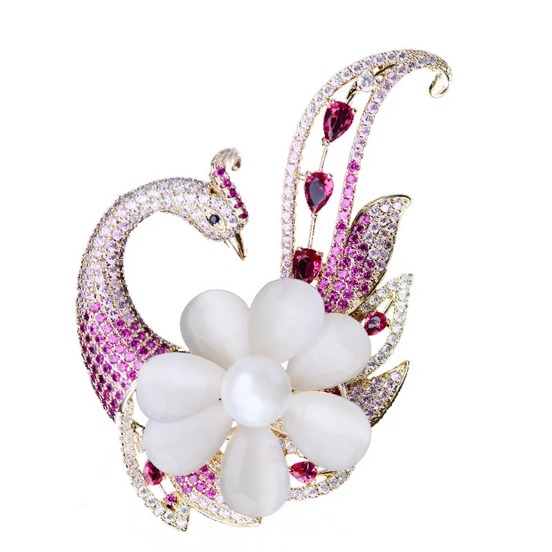 

Temperament Opal Flower Brooch for Women Europe and America Luxury Wedding Corsage Romantic Gift Cubic Zirconia Bird Brooches