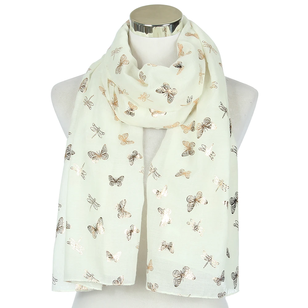 Женский зимний шарф FOXMOTHER белый небесно-голубой с принтом в виде бабочки и