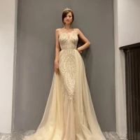 champagne sweetheart beaded mermaid spaghetti sweep train wedding occasion evening cocktail dress boutique with delicatetulle