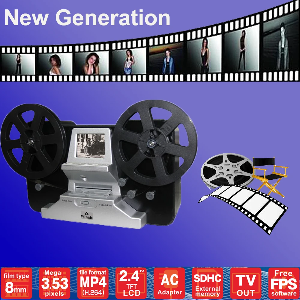 Winait Super 8/8 мм Цифровой роликовый сканер пленки преобразует пленку в цифровое