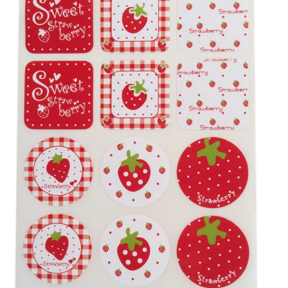 

12Pcs Stickers/sheet Round Square Memo Labels Stickers Decorative Strawberry Printin Stationery Sticker School Office Supplies