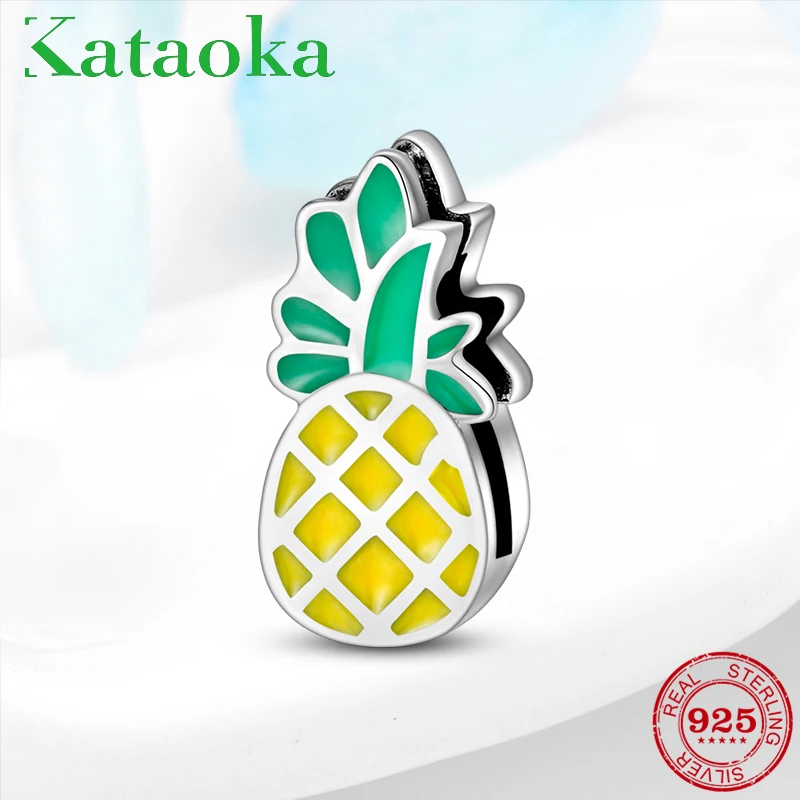 Hot sale Tropical fruit pineapple 925 Sterling Silver Clips Beads fit Reflexions charm Bracelet jewelry making | Украшения и