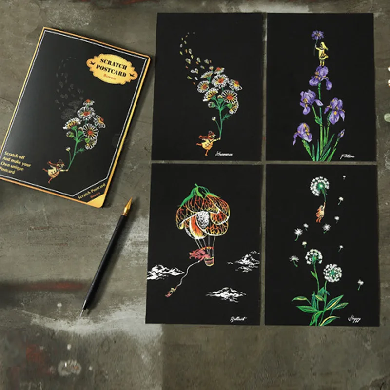 Flower Набор волшебный Красочный Рисунок доска бумажная живопись скрапание детей Дети Обучающие Развивающие игрушки живопись каракули игрушки-когтеточки - Цвет: Flower