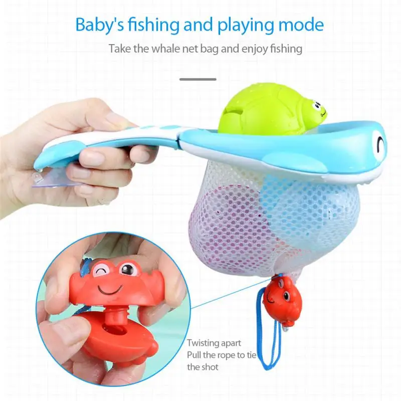 

New Baby Bathing Toy Baby Fishing Net Fishes Water Spray Sprinkler Bathroom Sprinkling Shower Swimming Water Toys Kids Gift