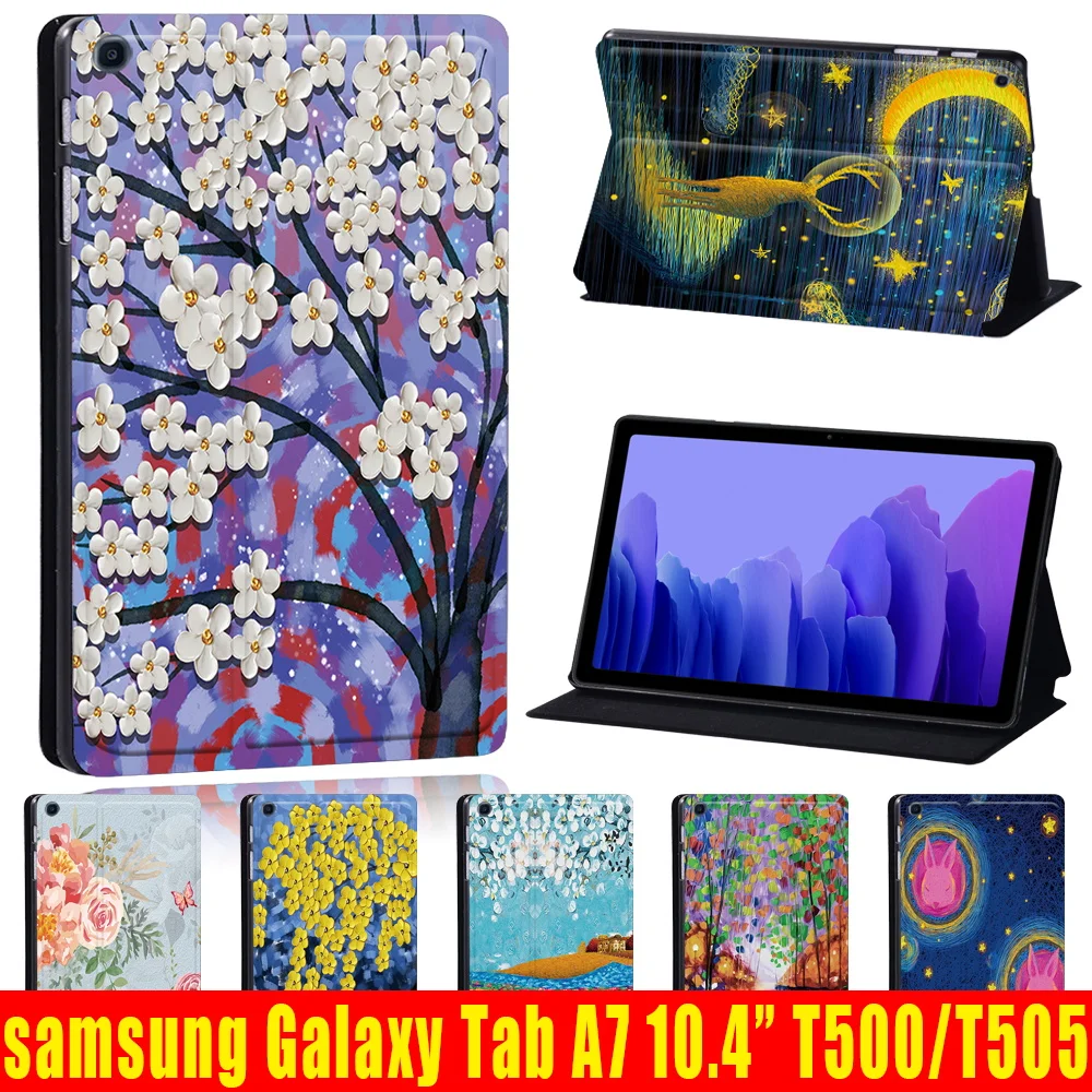 

Case for Samsung Galaxy Tab A7 10.4 Inch 2020 T500/T505 Printing PU Leather Tablet Protective Stand Folio Cover + Free Stylus