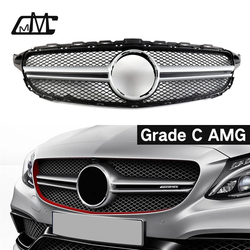 

ABS Silver Color Front Grille C Class AMG Style for Mercedes W205 for 2015-2018 C Class C180 C200 C300 Exterior Accessories