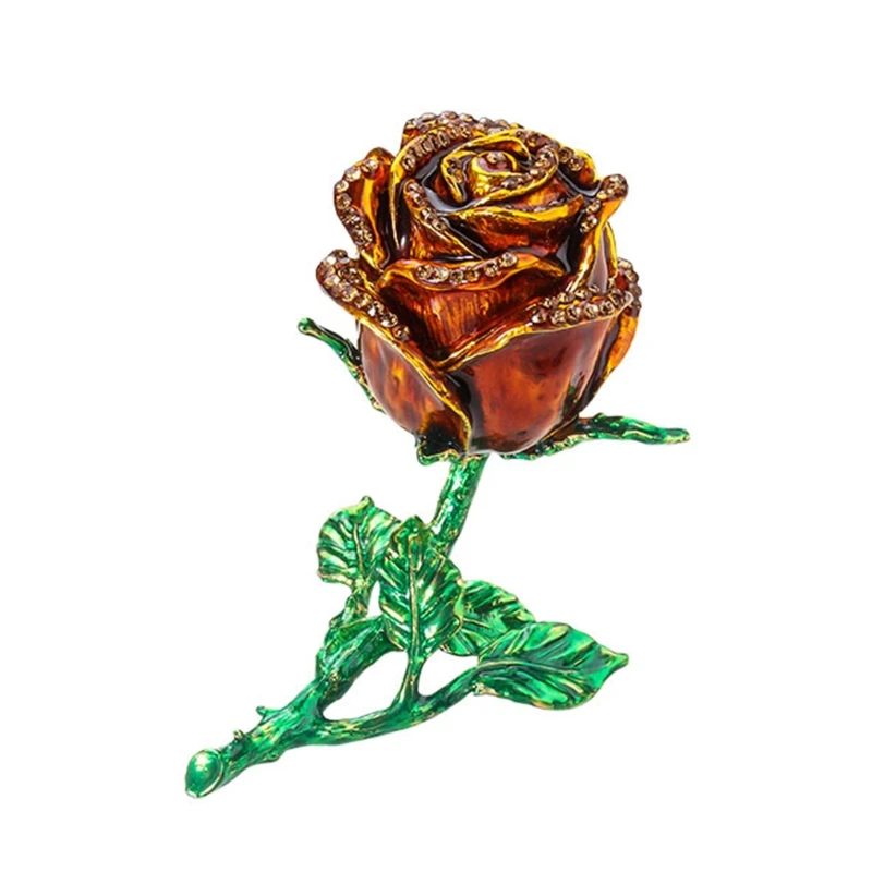 

G2AF Creative Alloy Rose Flower Jewelry Storage Box Faux Diamond Rings Earrings Case