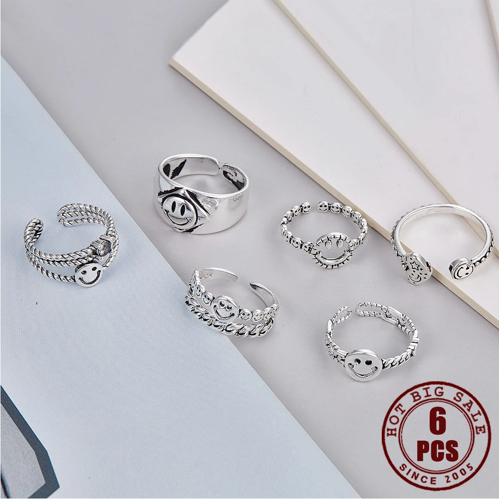 Новинка 6 шт. кольца для женщин серебряного цвета открытое мужское кольцо на
