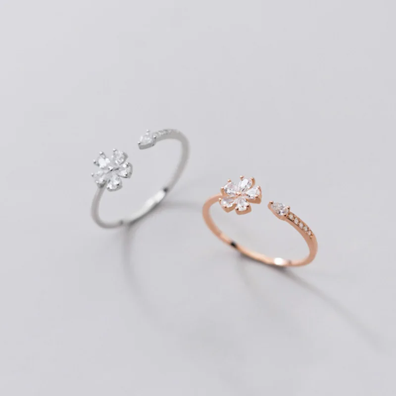 

PONYKISS Trendy 925 Sterling Silver Cute Flower Zircon Opening Adjustable Ring for Women Party Fine Jewelry Minimlist wholesale