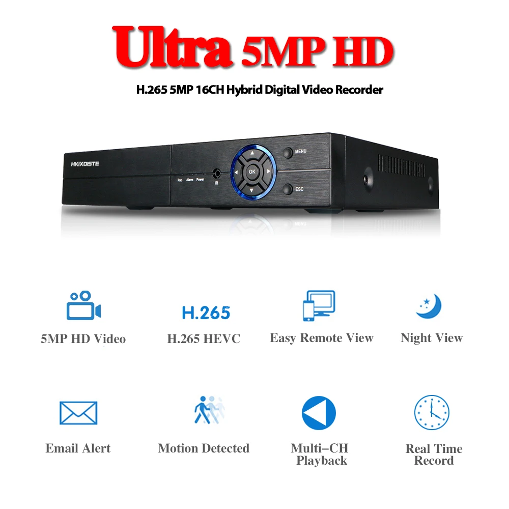 Гибридный видеорегистратор 5 в 1 H.265 + 16ch AHD для камер 5MP/4MP/3MP/1080P/720P Xmeye Onvif P2P CCTV DVR с